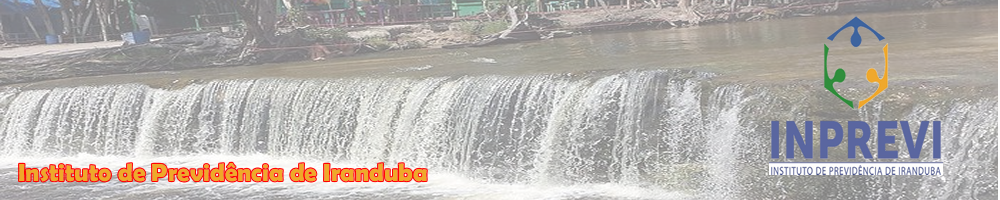 foto de cachoeira com texto instituto de previdência de iranduba no canto inferior esquerdo e logomarca no lado direito